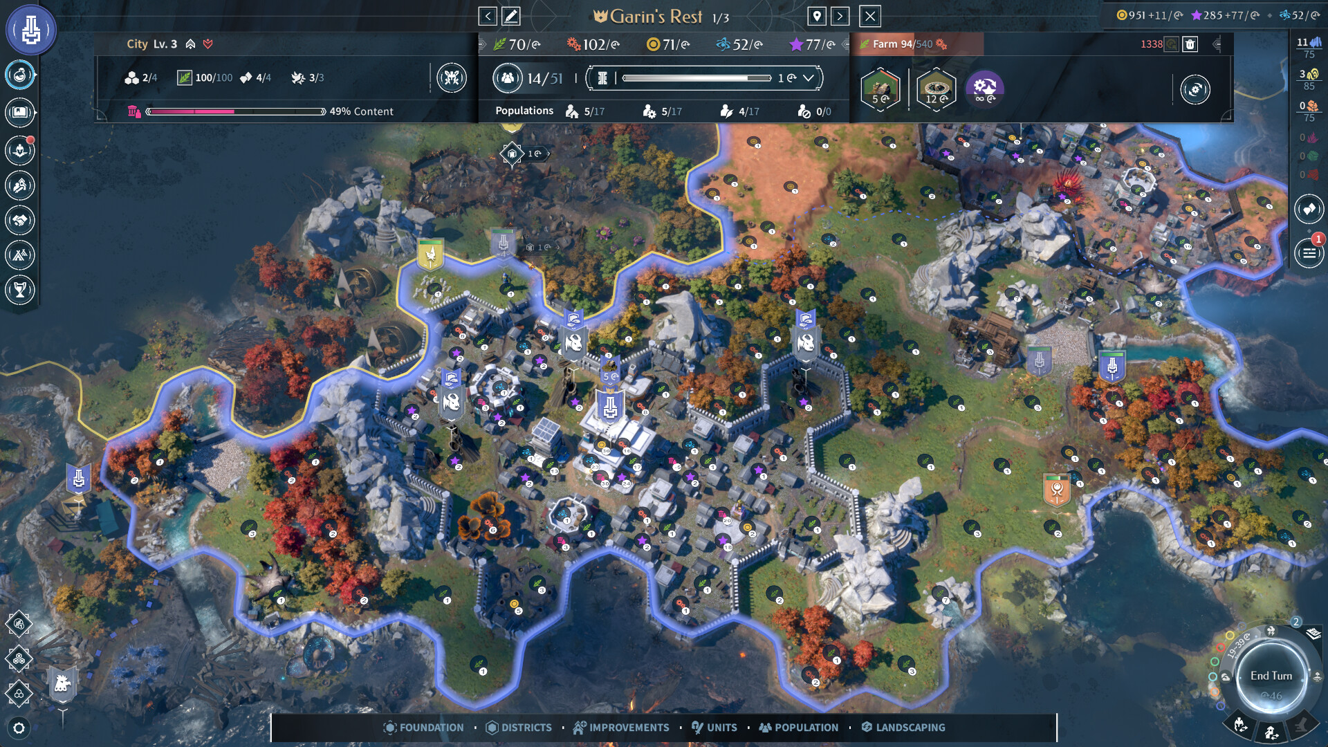 Strategic map view with borders, roads, rivers and cities